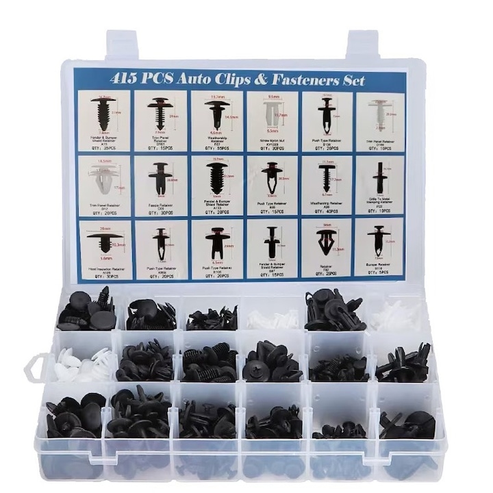 Set cleme 415 piese, clipsuri auto universale de fixare - 2 | YEO