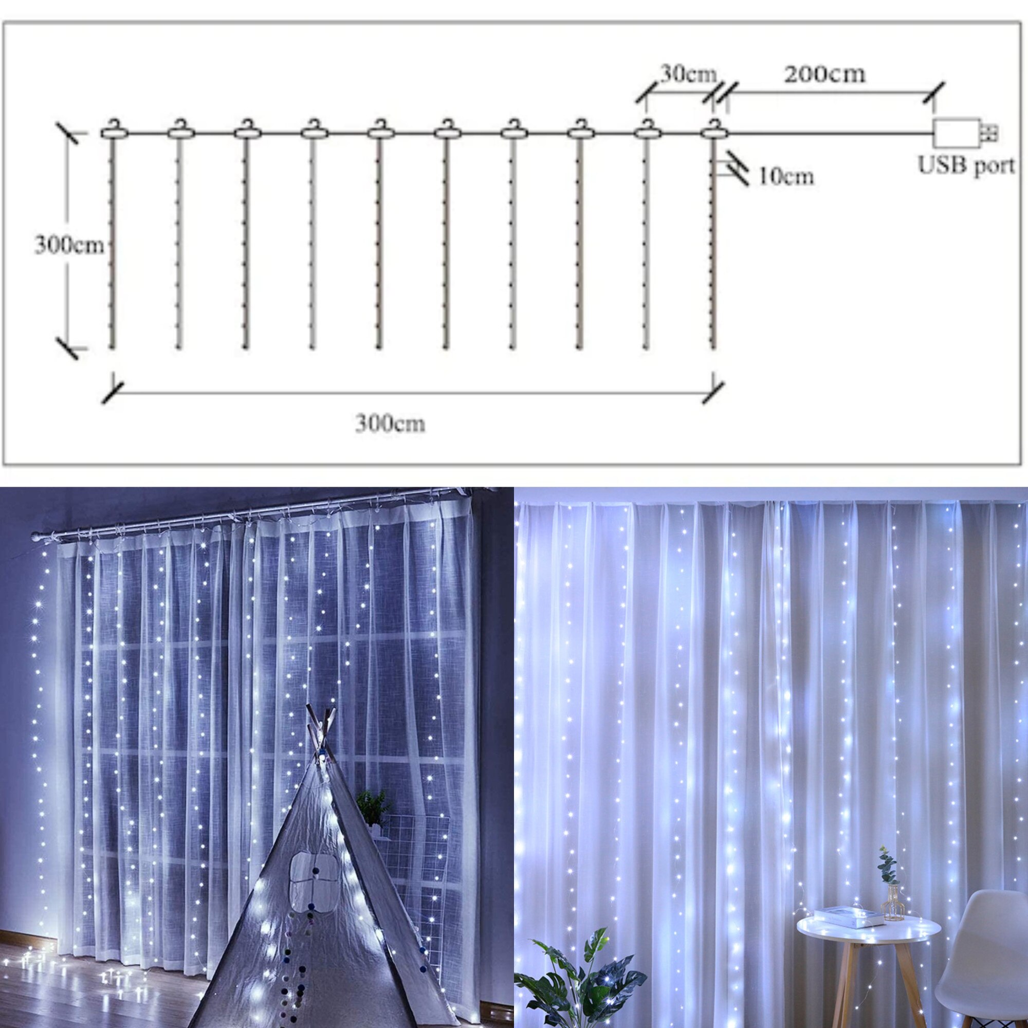 Instalatie luminoasa 3x3 Metri, 300 LED, Alb rece - 1 | YEO