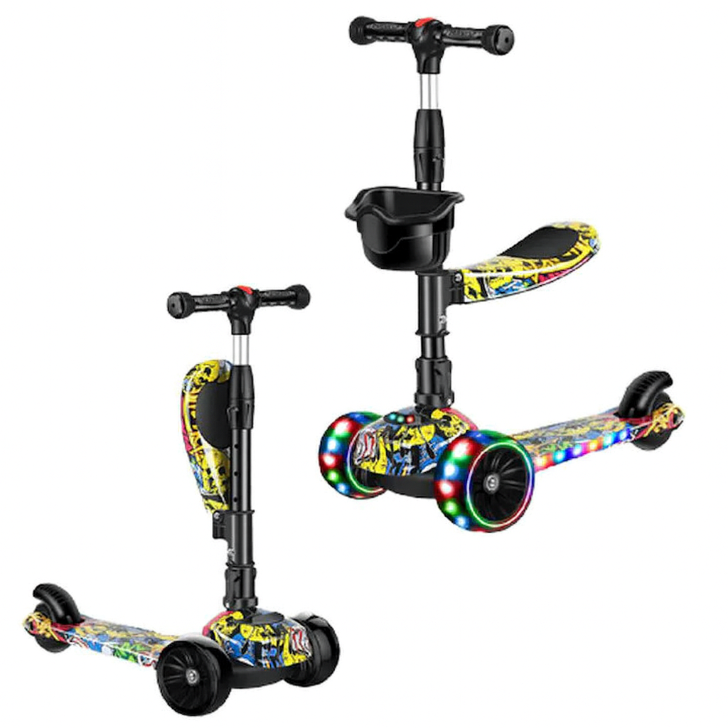 Trotineta pliabila cu roti iluminate, ghidon reglabil - 1 | YEO