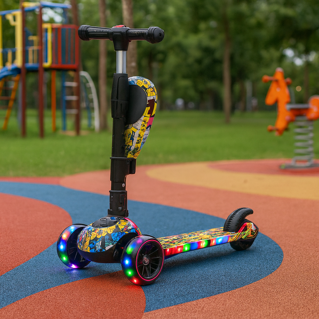 Trotineta pliabila cu roti iluminate, ghidon reglabil - 2 | YEO