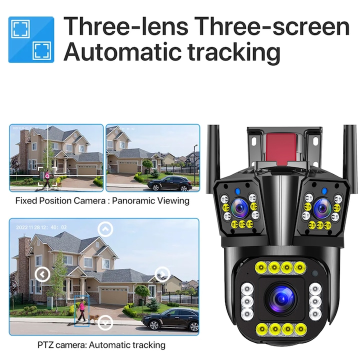 Camera de supraveghere video, 3 lentile, Wi-Fi, 12 mpx - 1 | YEO