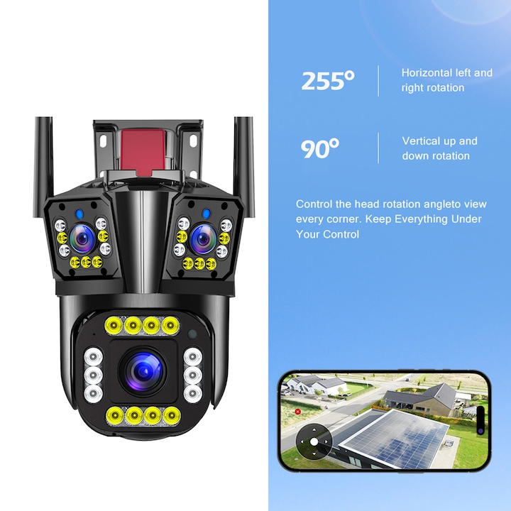 Camera de supraveghere video, 3 lentile, Wi-Fi, 12 mpx - 2 | YEO