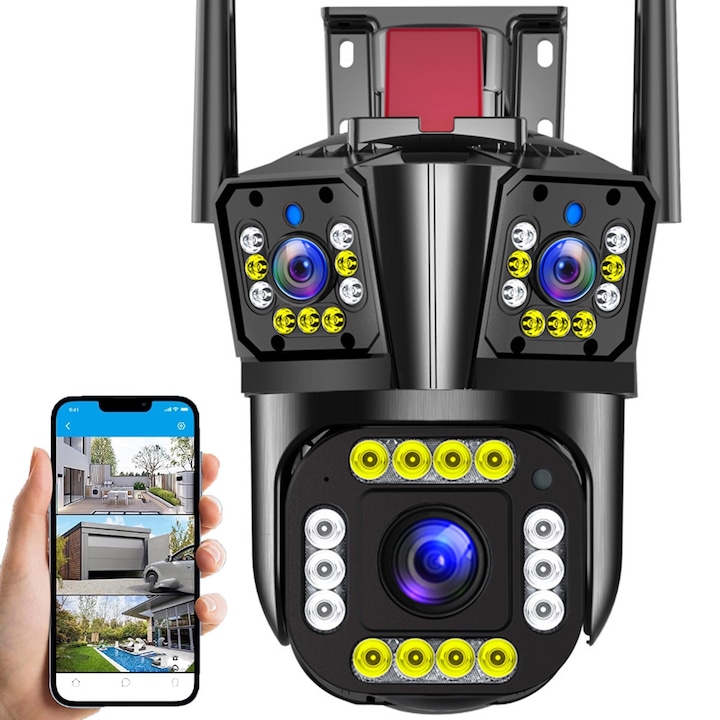 Camera de supraveghere video, 3 lentile, Wi-Fi, 12 mpx