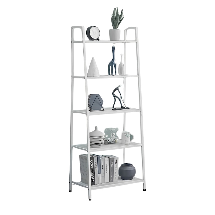 Raft metalic decorativ cu 5 polite, 113 cm, Alb