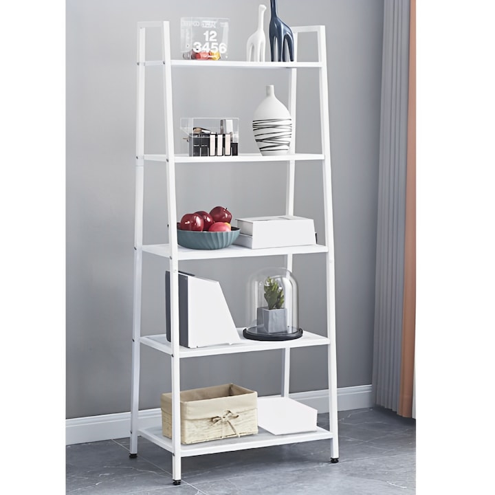 Raft metalic decorativ cu 5 polite, 113 cm, Alb - 1 | YEO