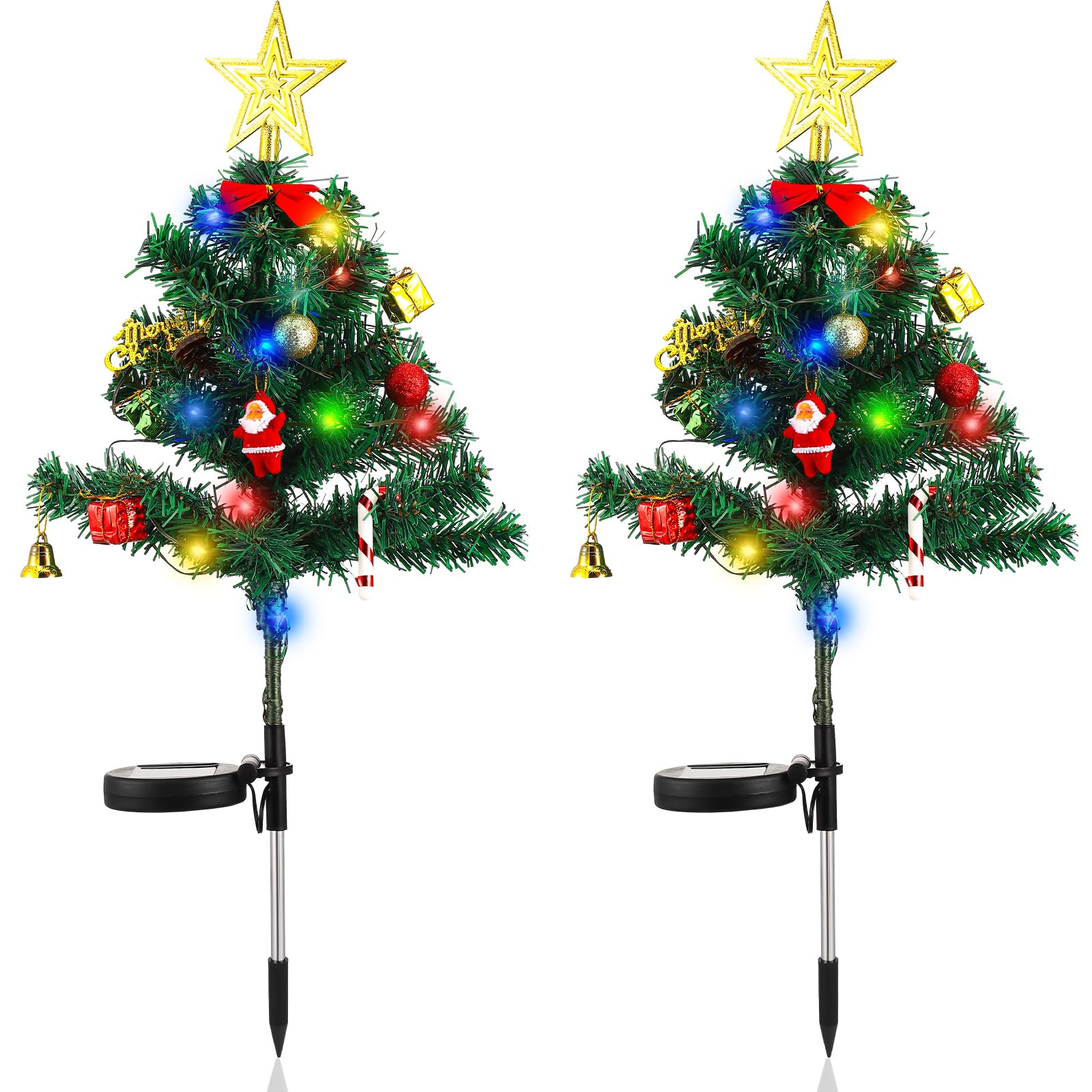 Set 2 x Lampa solara LED de Craciun, brad impodobit 68 cm - 1 | YEO