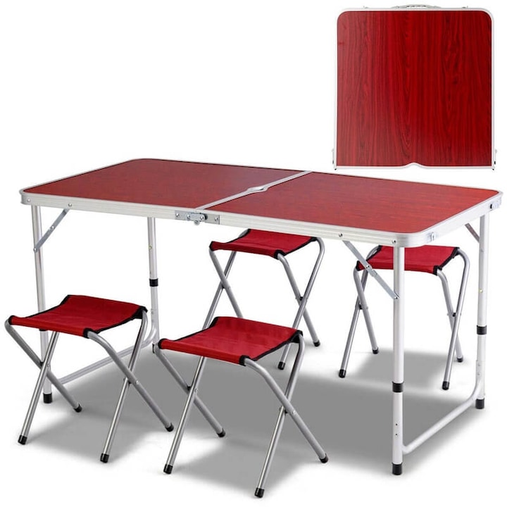 Set Camping Cu Masa Reglabila, 4 Scaune, MDF, 120 x 60 cm