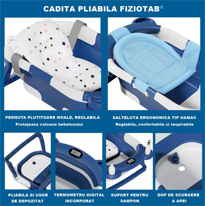 Cadita pliabila bebelusi, pernuta ergonomica si salteluta, Albastru inchis - imagine 2
