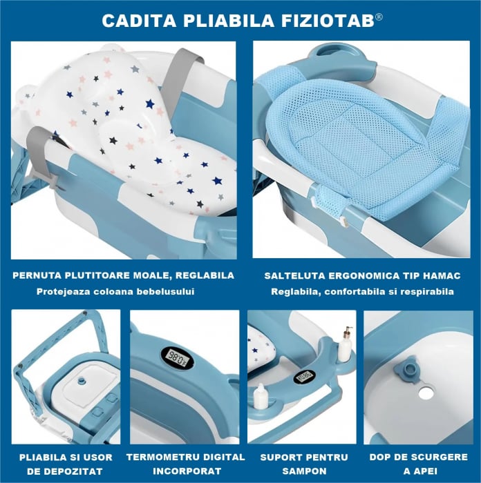 Cadita pliabila bebelusi, pernuta ergonomica si salteluta, Turcoaz - imagine 2