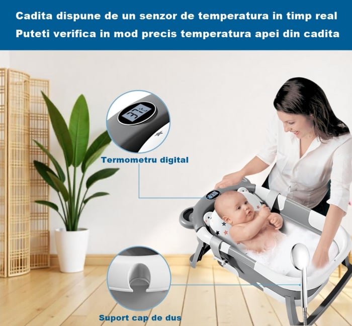 Cadita pliabila bebelusi, pernuta ergonomica si salteluta, Gri - imagine 3