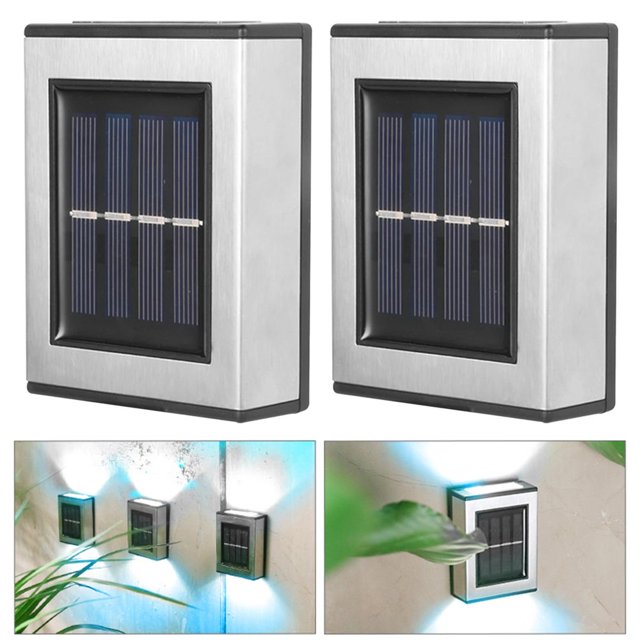 Set 4 lampi solare LED, lumina bidirectionala, Alb cald, Argintiu, IP 55 - imagine 2