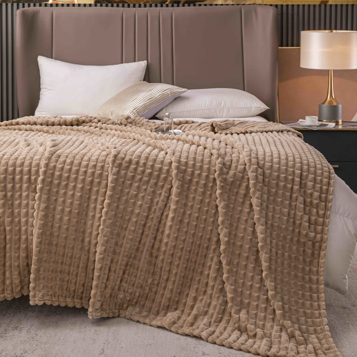 Patura super pufoasa Baycal Jo-jo, 200 x 230 cm, Maro deschis - imagine 3