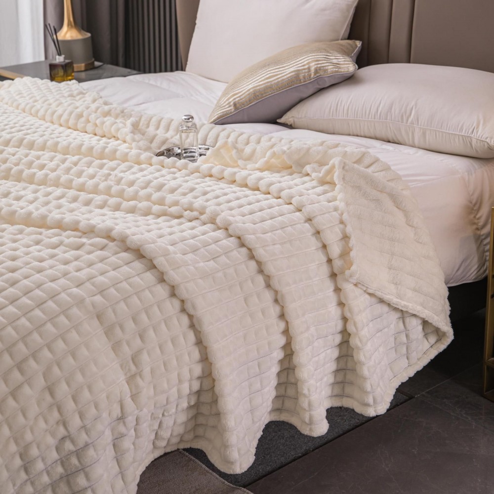 Patura super pufoasa Baycal Jo-jo, 200 x 230 cm, Alb - imagine 3