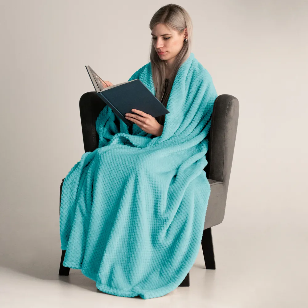 Patura super pufoasa Baycal Jo-jo, 200 x 230 cm, Albastru Bleu - imagine 3