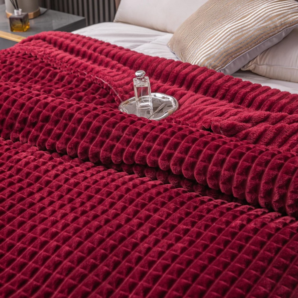 Patura super pufoasa Baycal Jo-jo, 200 x 230 cm, Rosu inchis - imagine 2