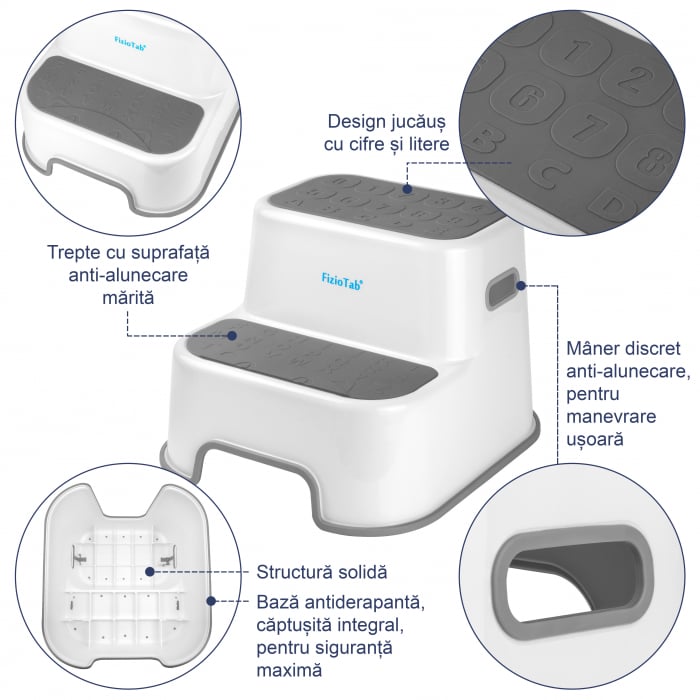 Scaunel inaltator WC pentru copii, FizioTab®Kids, Gri - imagine 3