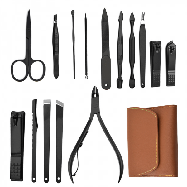 Trusa de manichiura/pedichiura, 16 piese, husa maro - imagine 3