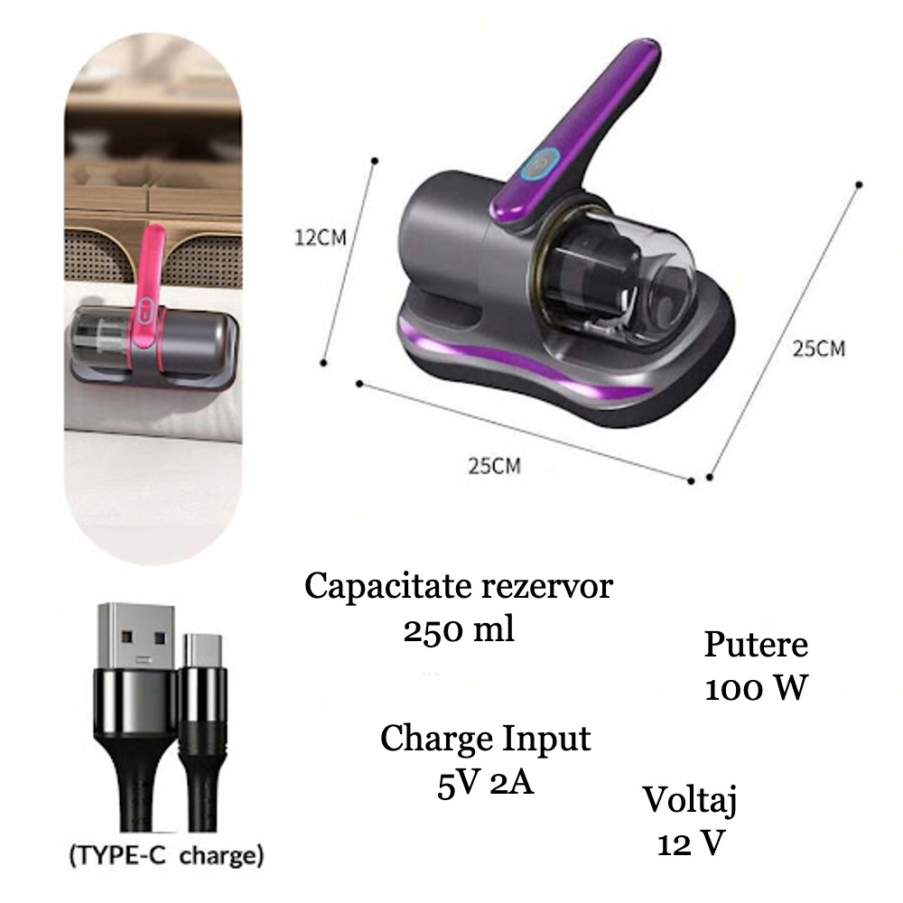 Aspirator antiacarieni saltele, Filtru HEPA, Tehnologie UV - imagine 3