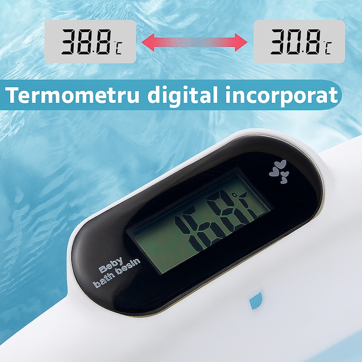 Cadita pliabila bebelusi cu termometru digital, Roz - imagine 2