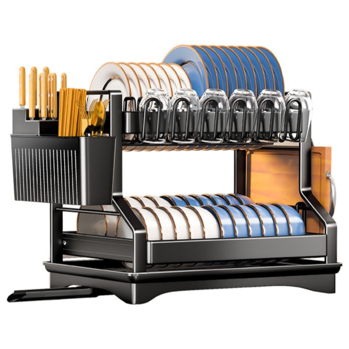 Scurgator vase 2 niveluri, suport tacamuri si pahare - imagine 2