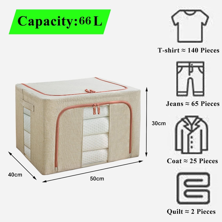 Set 3 cutii pliabile pentru depozitare, 24L, 66L, 100L, Crem - imagine 2