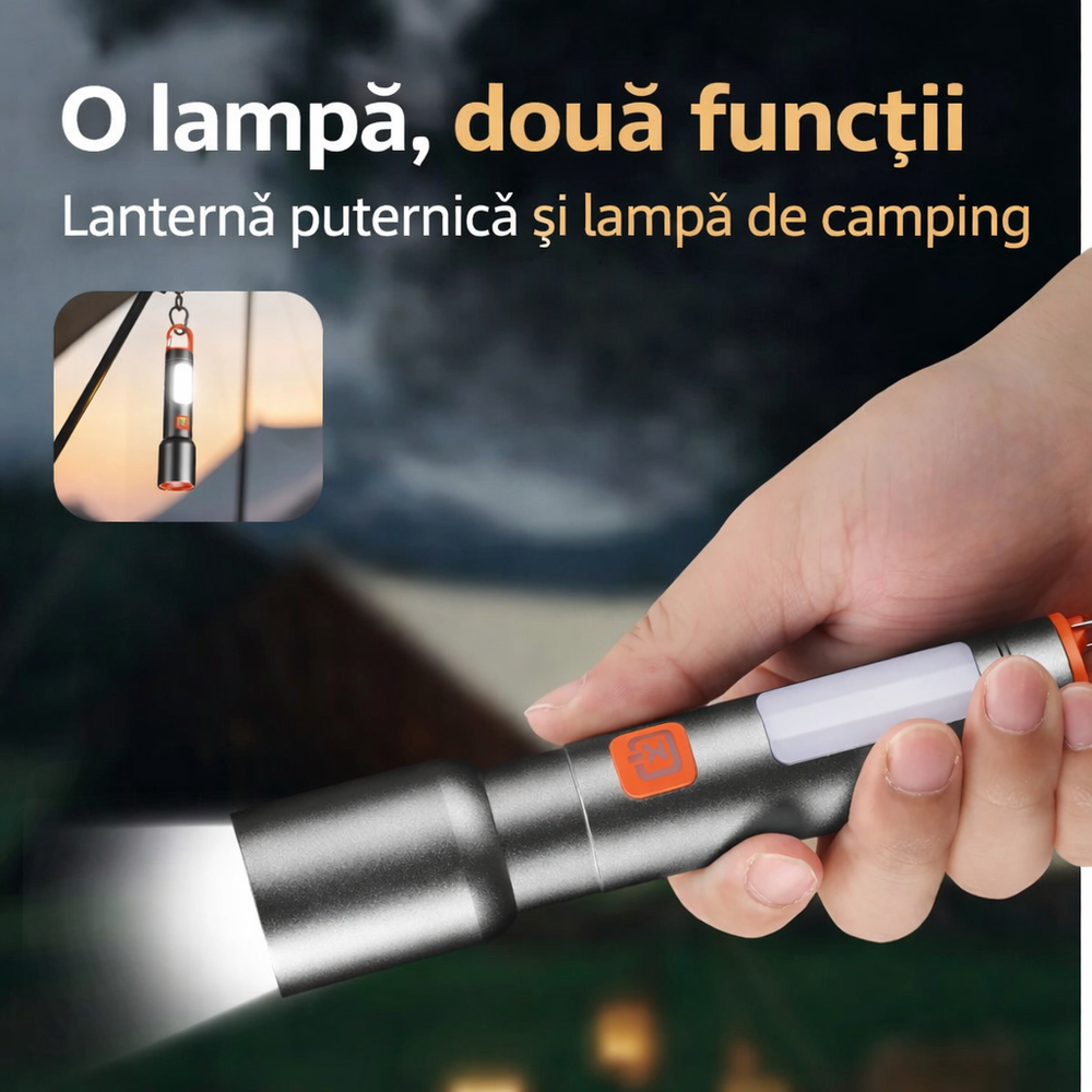 Lanterna LED LumiMax Pro reincarcabila, lampa camping si carlig - imagine 3