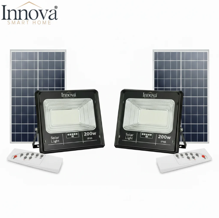 Proiector solar Innova 200W, IP66, 6500K, telecomanda, indicator baterie - imagine 2