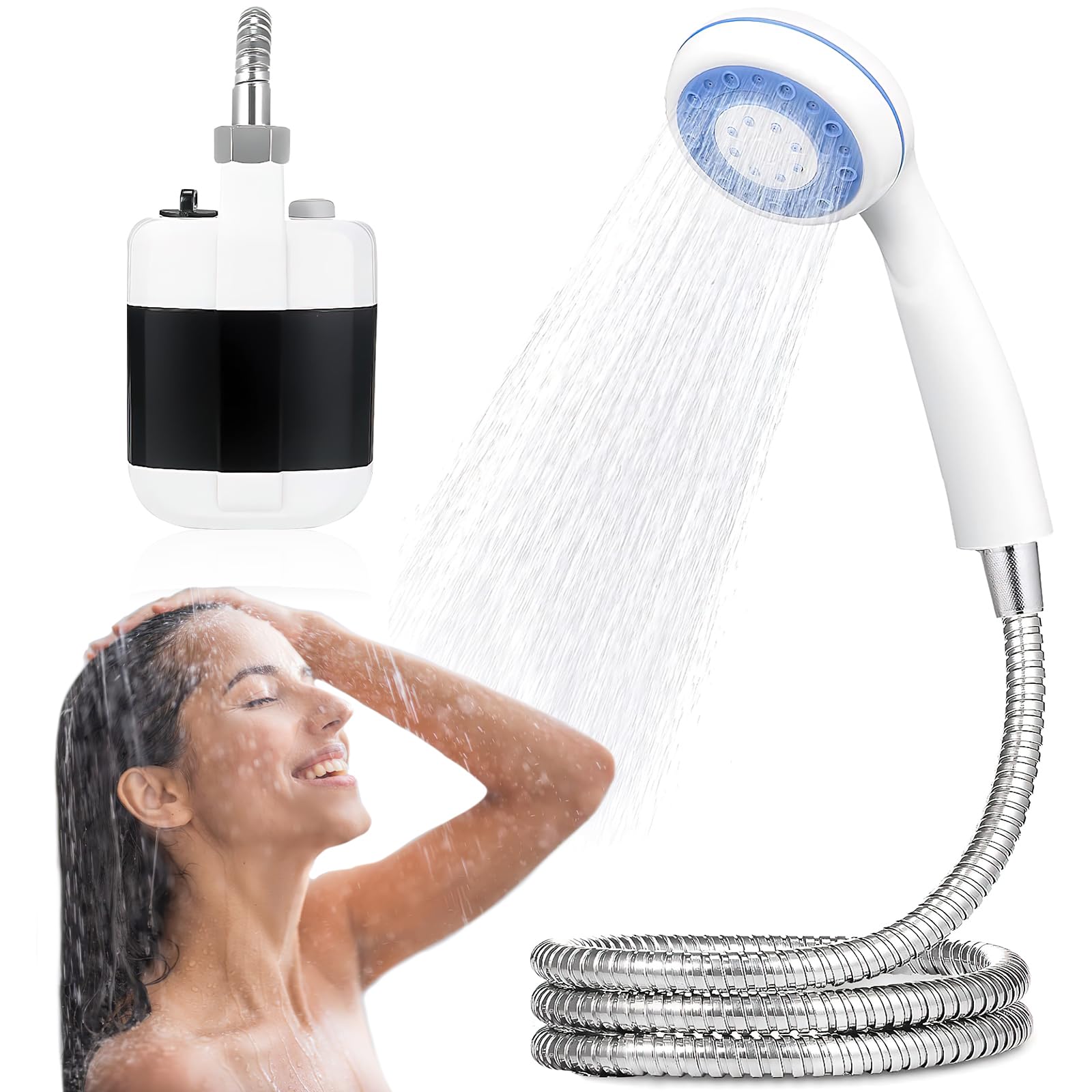 Dus portabil electric cu robinet, pentru camping si drumetii - imagine 2