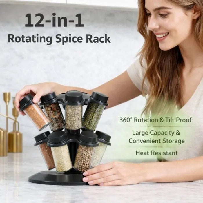 Suport rotativ cu 12 borcane pentru condimente, capace detasabile - imagine 2