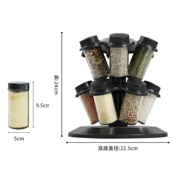 Suport rotativ cu 12 borcane pentru condimente, capace detasabile - imagine 3