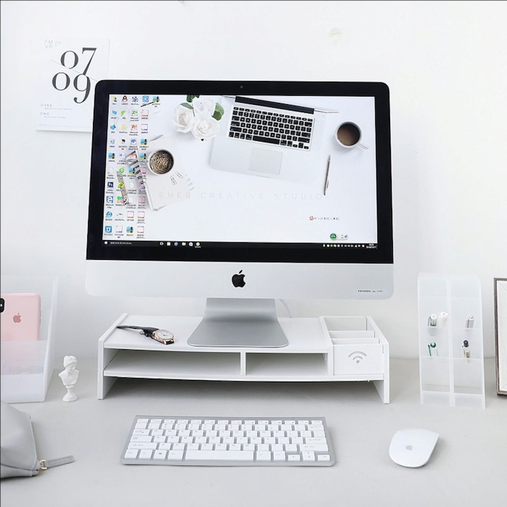 Suport birou 5 compartimente, Alb, 49 x 10 x 20 cm - imagine 3