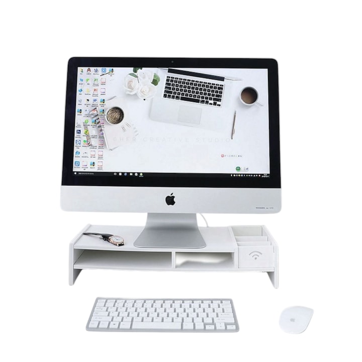 Suport birou 5 compartimente, Alb, 49 x 10 x 20 cm - imagine 2