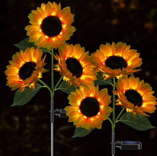 Set 2 x lampa solara 3 flori, 70 cm, Floarea Soarelui - imagine 2