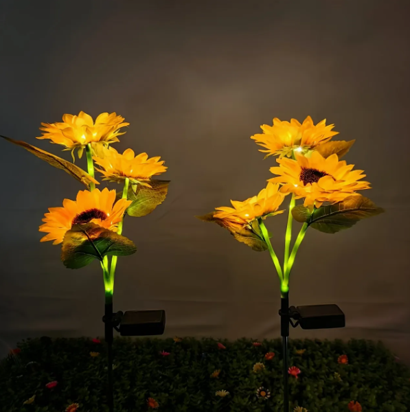 Set 2 x lampa solara 3 flori, 70 cm, Floarea Soarelui - imagine 3