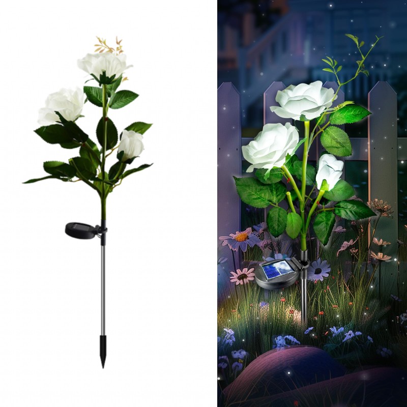 Set 2 x Lampa solara Trandafir Alb, 3 flori LED - imagine 2