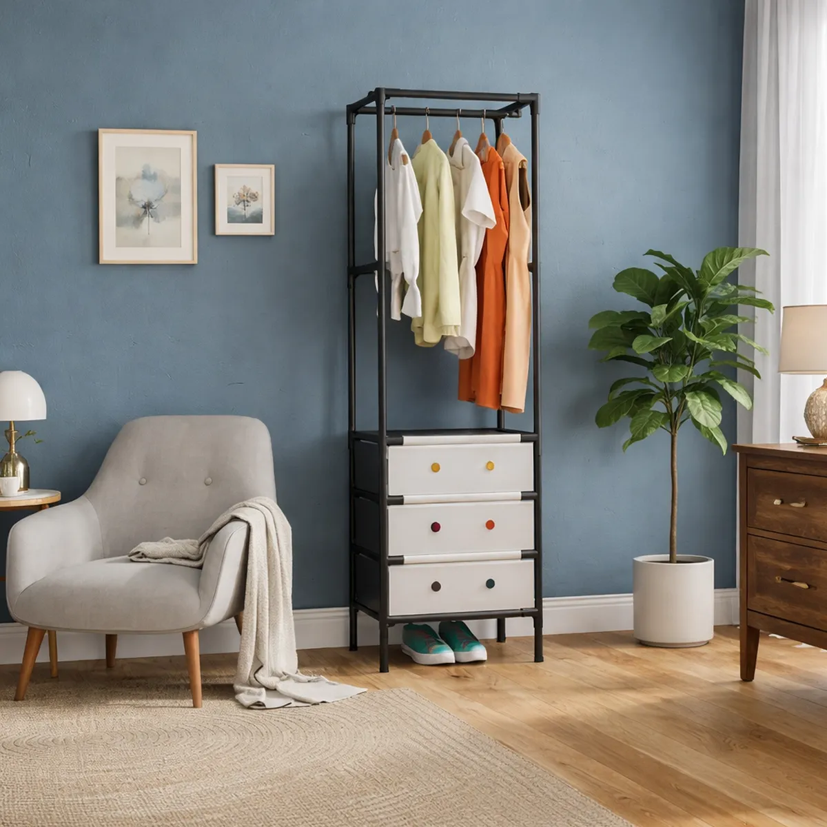 Etajera haine si incaltaminte, 41 x 188 cm, 3 sertare - imagine 3