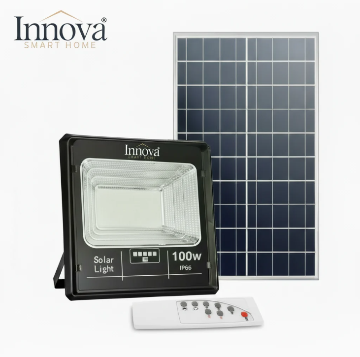 Proiector solar Innova 100 W, IP66, 6500K, telecomanda, indicator baterie - imagine 2