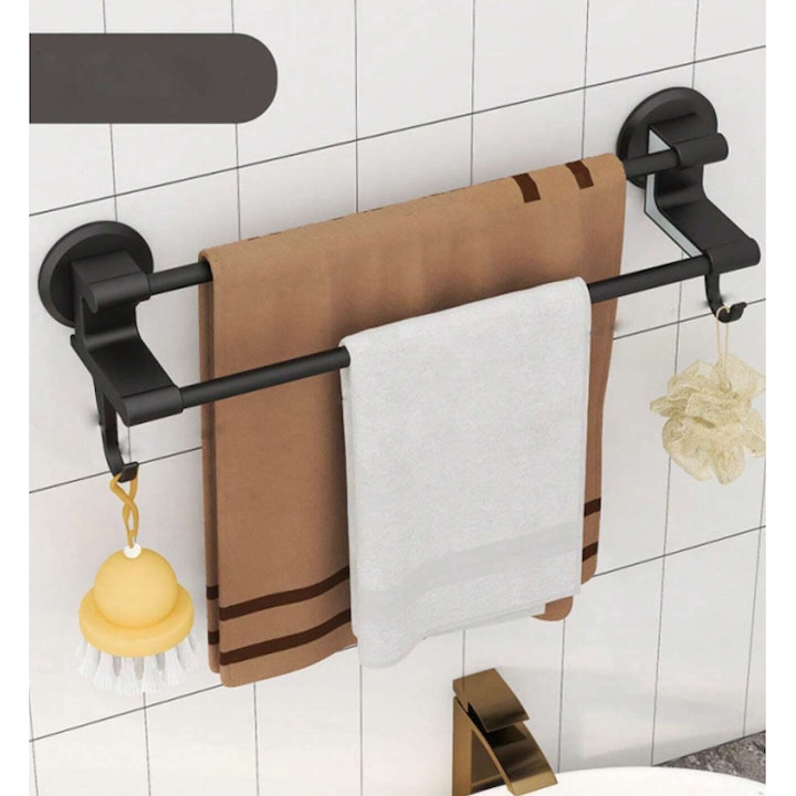 Suport dublu prosoape baie, 50 cm, Negru - imagine 3