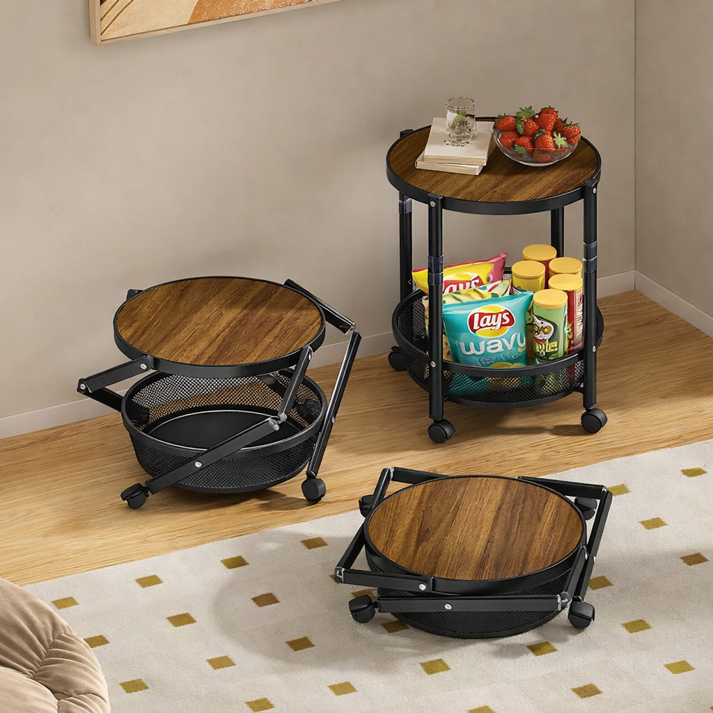 Masa pliabila cu roti si raft metalic, blat rotund, 38 x 52 cm - imagine 3