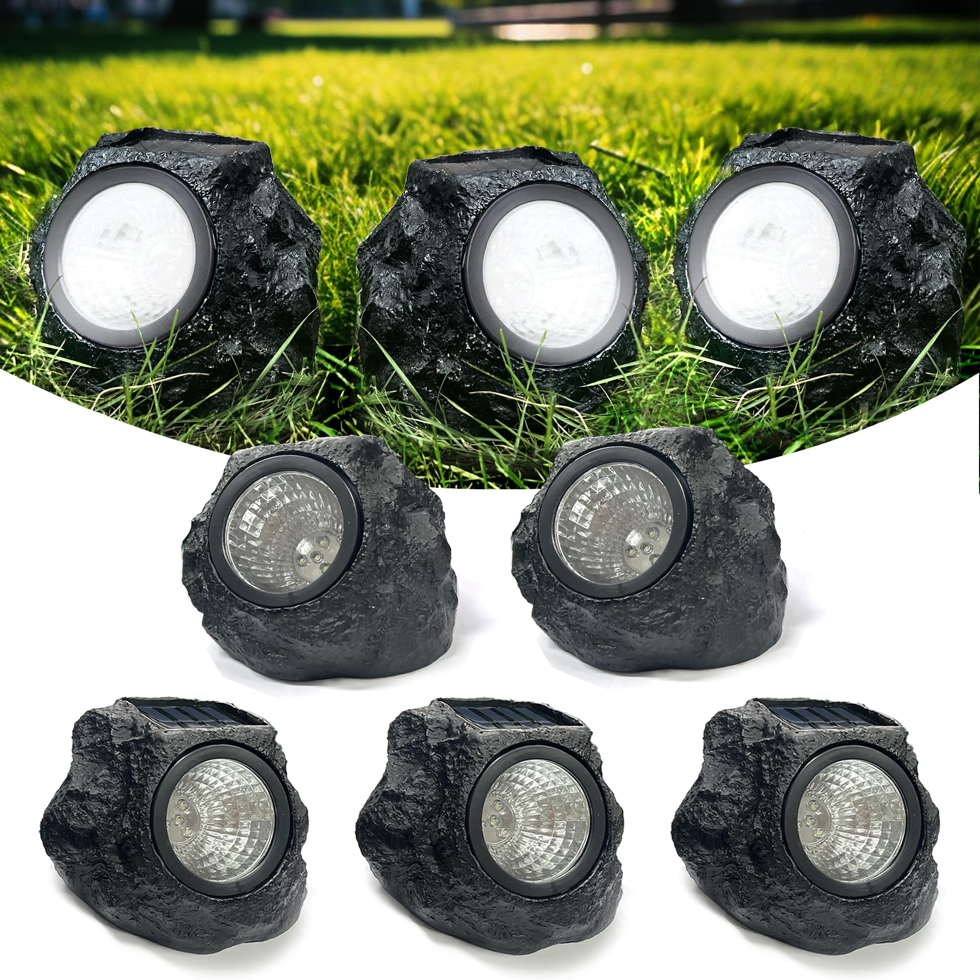 Set 2 x lampa solara cu aspect de piatra - imagine 2