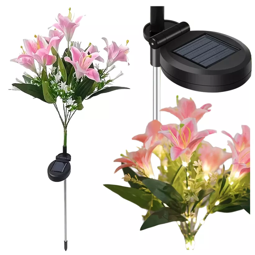 Set 2 x lampa solara 70 cm, 6 crini roz - imagine 3