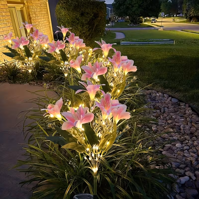 Set 2 x lampa solara 70 cm, 6 crini roz - imagine 2