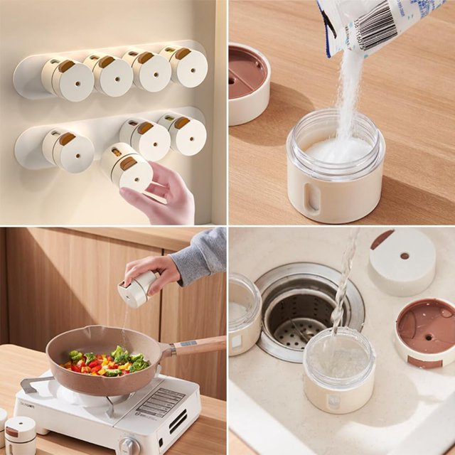 Set 4 recipiente pentru condimente, suport de perete, prindere magnetica - imagine 2