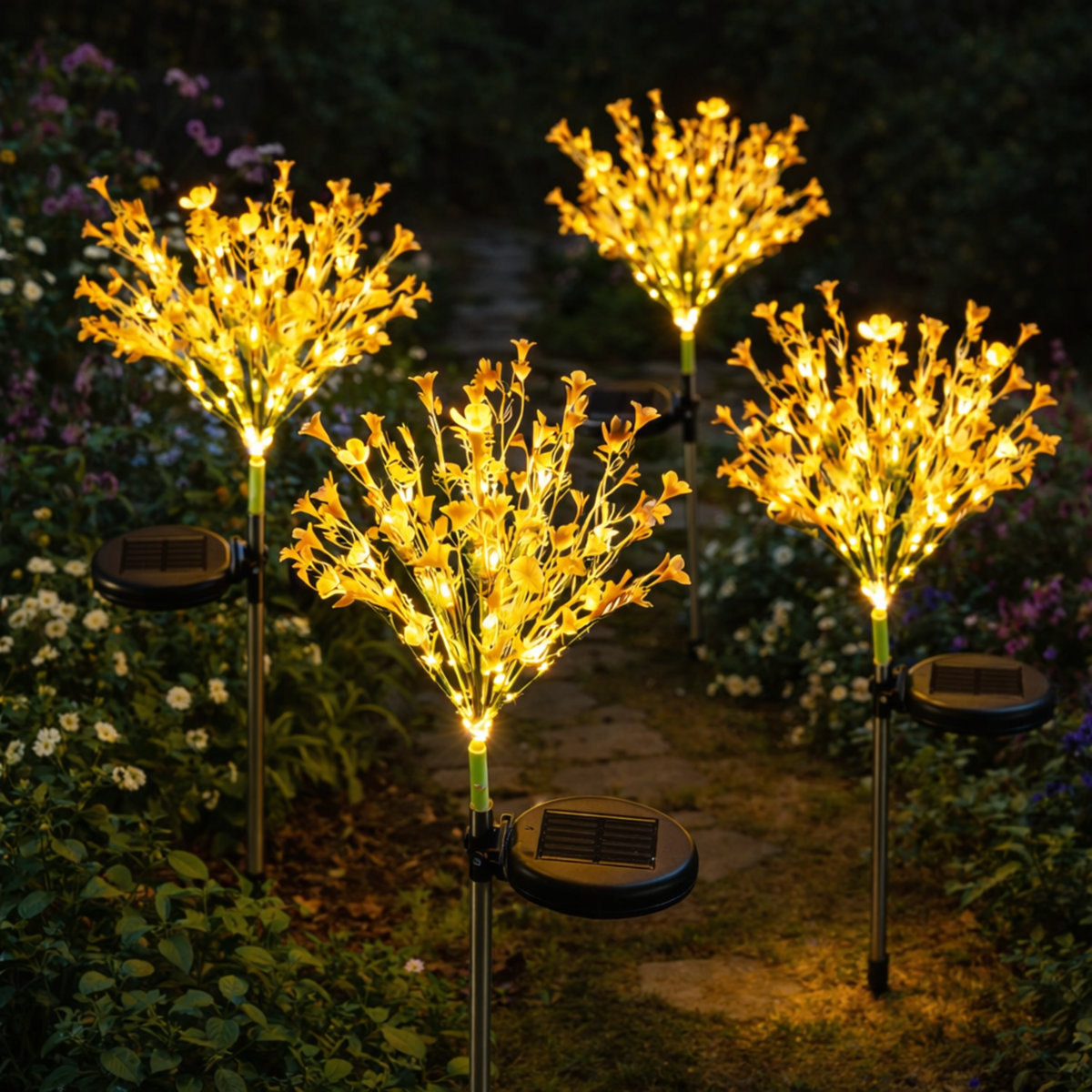 Set 2 x Lampa solara LED - flori de rapita - imagine 3