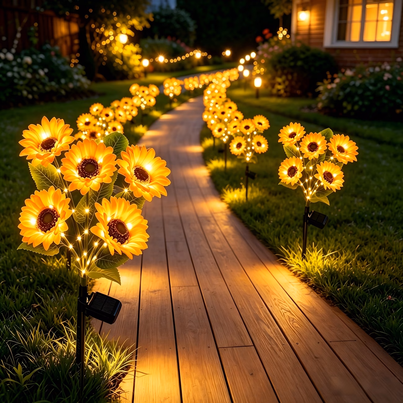 Set 4 x lampa solara 5 flori, 70 cm, Floarea Soarelui - imagine 2