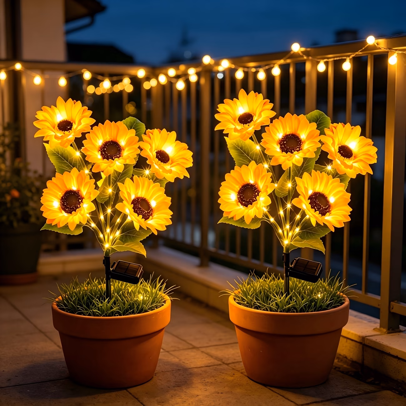 Set 2 x lampa solara 5 flori, 70 cm, Floarea Soarelui - imagine 2