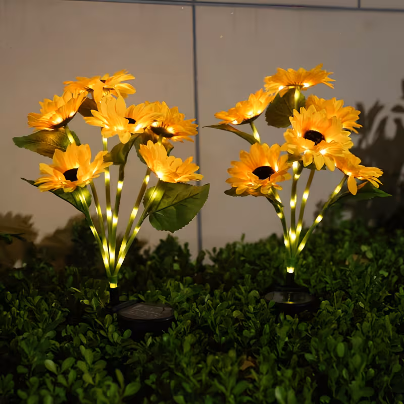 Set 2 x lampa solara 5 flori, 70 cm, Floarea Soarelui - imagine 3