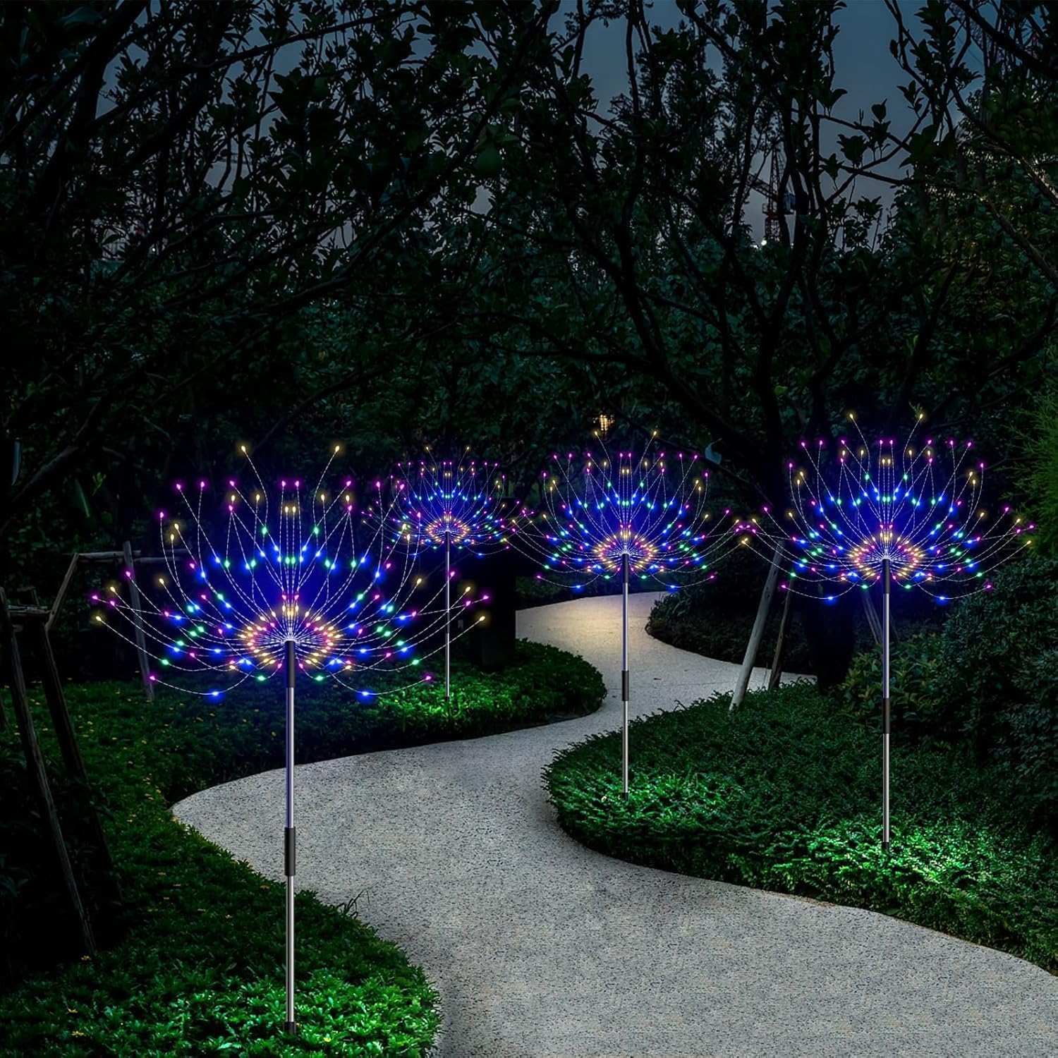 Set 2 x Lampa solara artificii cu suport metalic, Multicolor - imagine 3