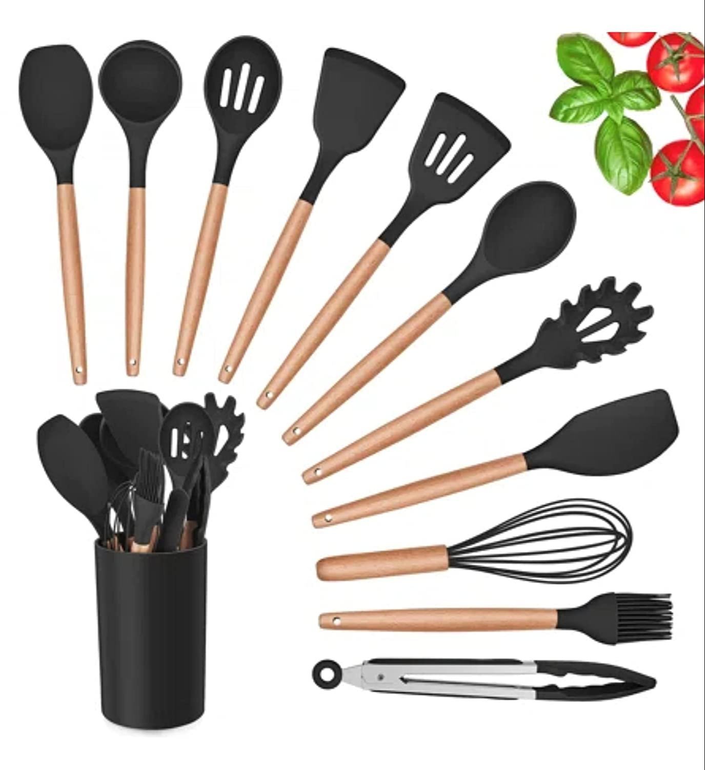 Set 12 ustensile din silicon, pentru gatit - Negru - imagine 3