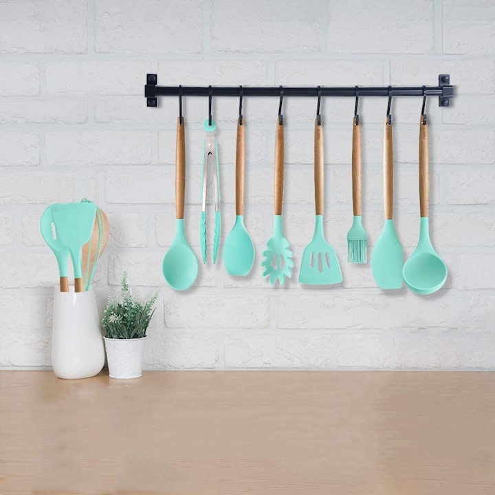 Set 12 ustensile din silicon, pentru gatit - Verde - imagine 3